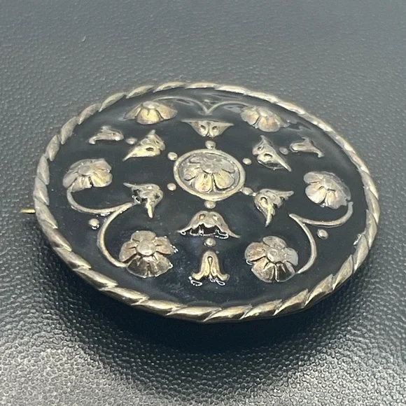 Andresen & Scheinpflug Norway vintage Sterling Silver Black Enamel Brooch pin - Picture 3 of 16